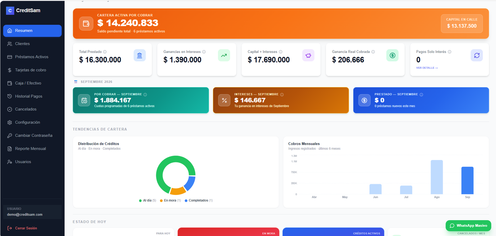 Panel de resumen CreditSam