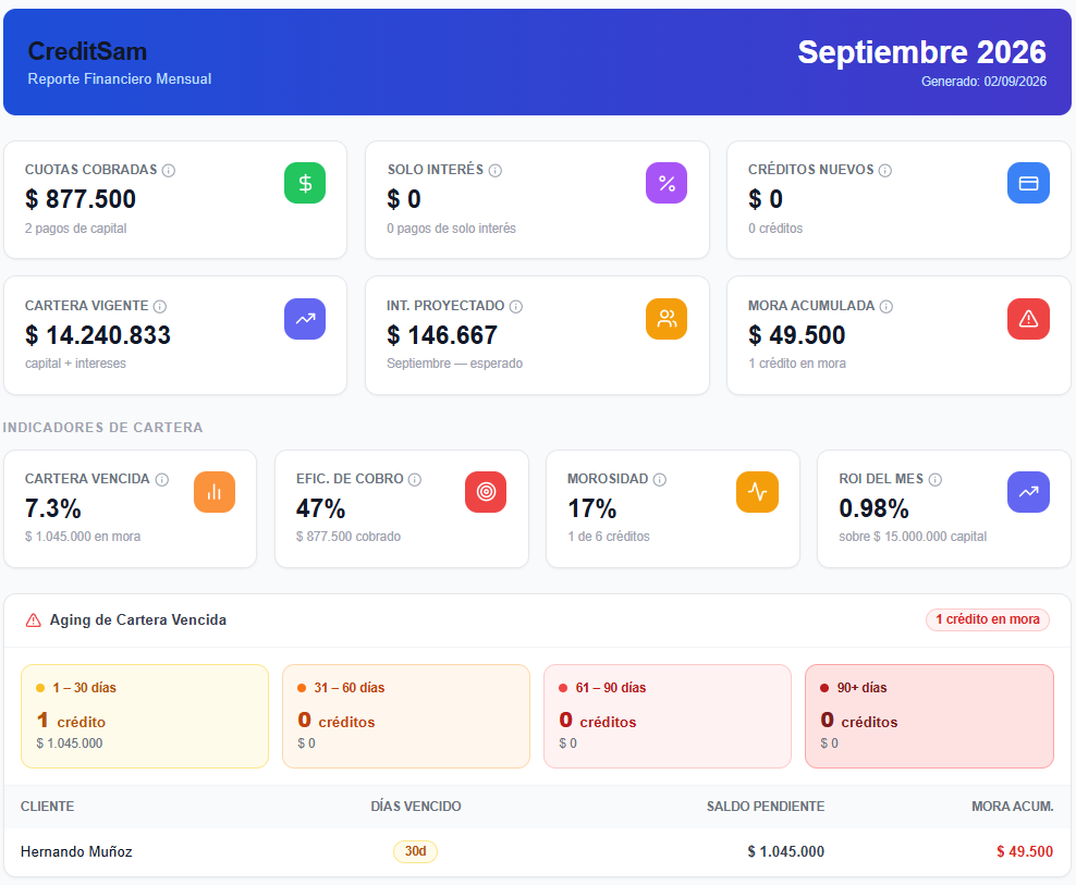 Reporte mensual CreditSam